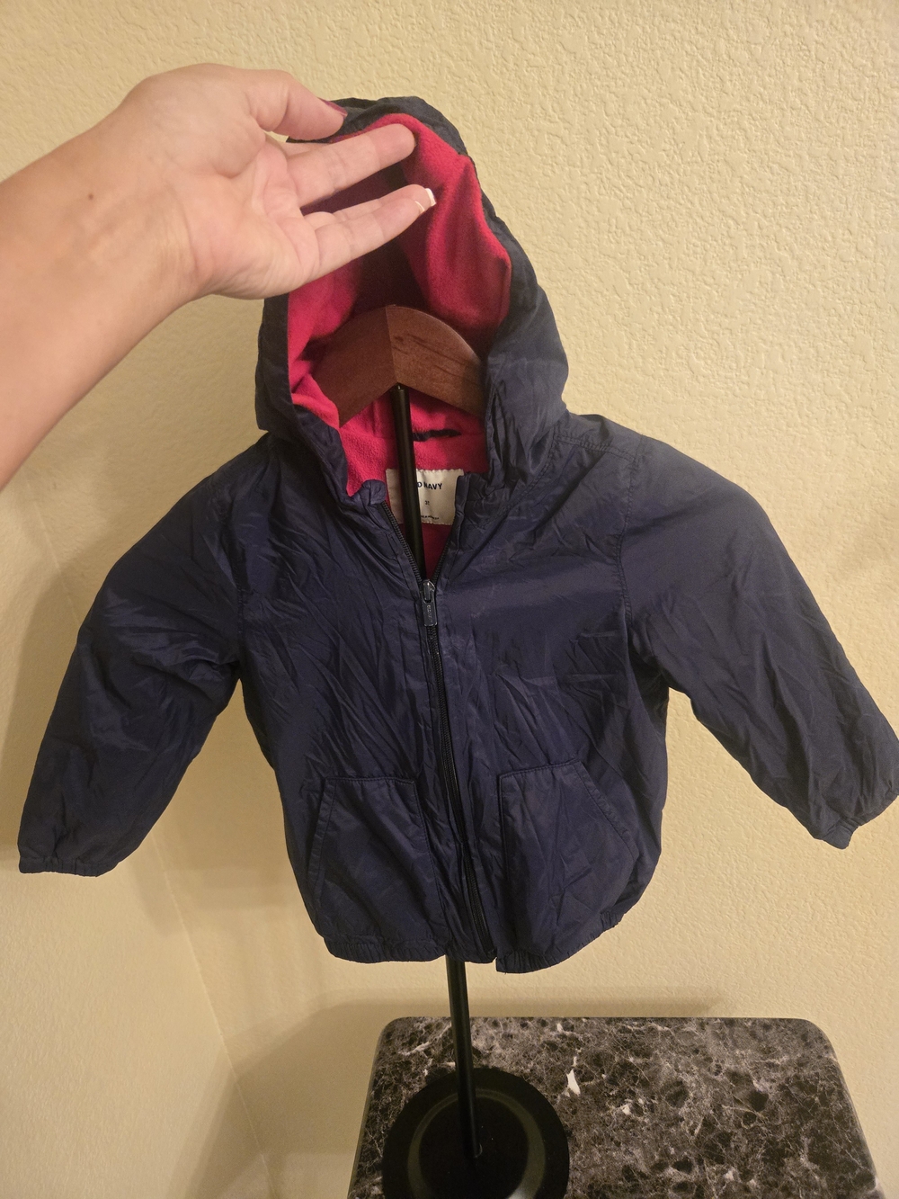 Kids Navy Hooded Jacket with Red Fkeece Lining